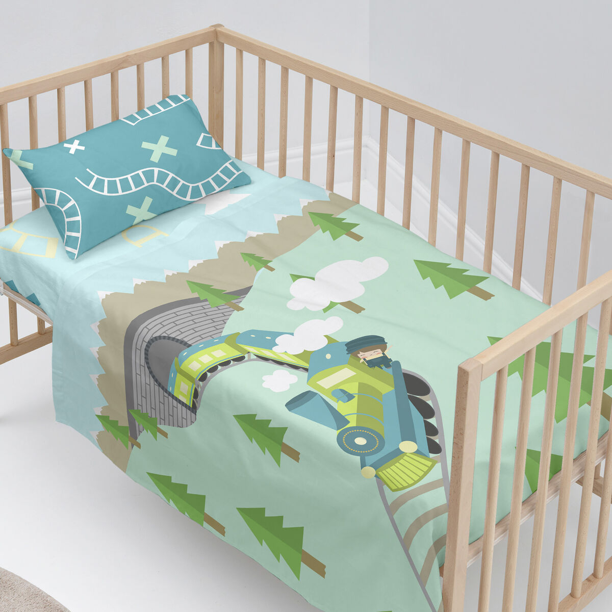 Set di Lenzuola per Culla HappyFriday Happynois Train Multicolore